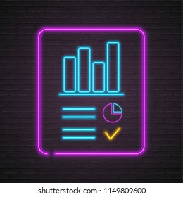 Info Graphic List Neon Light Glowing Vector Illustration. Growth, Chart, Tick Element Bright
