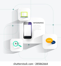 Info graphic mobile phone 3d on white background