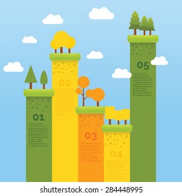 Info graphic with mountain hill and tree on top