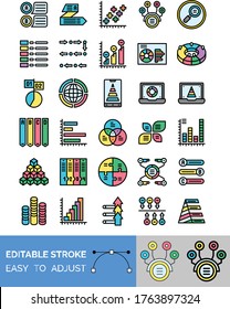 info graphic related graphics in mobile, laptop screen, cubes, files, puzzle cuts and arrows style vectors with editable stroke