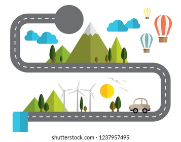 info graphic road and paper nature. Concept about eco and save world.
