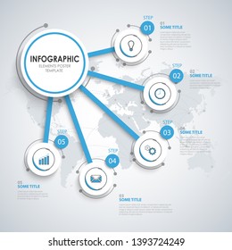 Info graphic with round pointers in blue white design