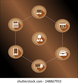 Info graphic scheme of business work-flow brown