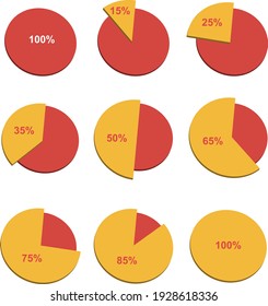 Info Graphic, Set Of Circle Pie Chart 15 To 100 Percentage, Vector