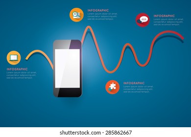 Info graphic smart phone design icons text concept background illustration.