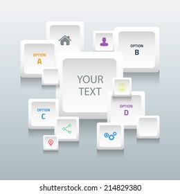 Info graphic square template with icons on gray background for presentation.