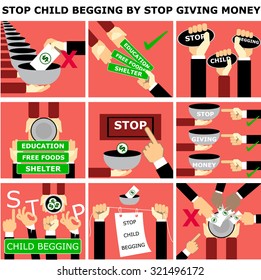 info graphic Stop child begging by stop giving money ,vector set