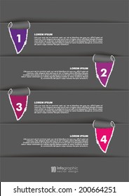 info graphic tabs - color torn paper, steps 1 2 3 4