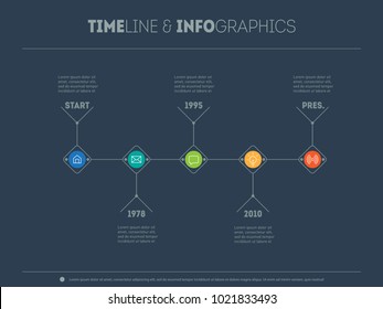 Info graphic of technology or education process with 5 steps. Vector illustration. Timeline infographic with icons and buttoms.