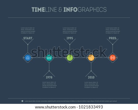 Info graphic of technology or education process with 5 steps. Vector illustration. Timeline infographic with icons and buttoms.