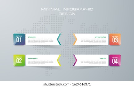 Info graphic template with 4 options, workflow, process chart, diagram, annual report, web design, steps or processes. - Vector