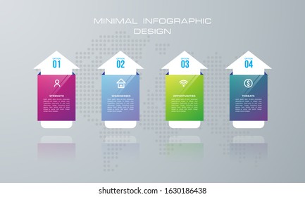 Info graphic template with 4 options, workflow, process chart, Timeline info graphics design diagram, annual report, web design, steps or processes. - Vector