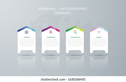 Info graphic template with 4 options, workflow, process chart, Timeline info graphics design diagram, annual report, web design, steps or processes. - Vector