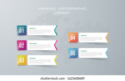 Info graphic template with 5 options, workflow, process chart, diagram, annual report, web design, steps or processes. - Vector