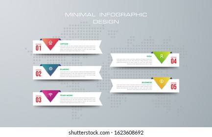 Info graphic template with 5 options, workflow, process chart, diagram, annual report, web design, steps or processes. - Vector