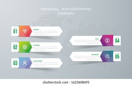 Info graphic template with 5 options, workflow, process chart, diagram, annual report, web design, steps or processes. - Vector