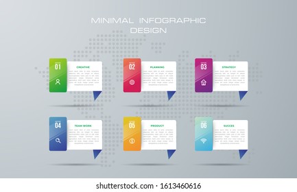 Info graphic template with 6 options; workflow; process chart; Timeline infog raphics design vector can be used for workflow layout; diagram; annual report; web design; steps or processes. - Vector
