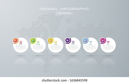 Info graphic template with 6 options, workflow, process chart, Timeline info graphics design ,diagram, annual report, web design, steps or processes. - Vector
