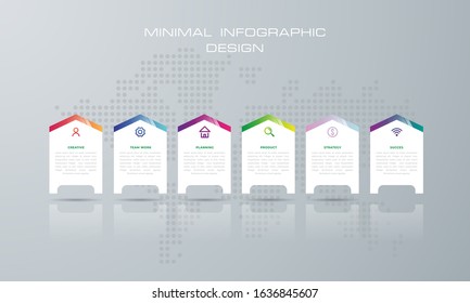 Info graphic template with 6 options, workflow, process chart, Timeline info graphics design ,diagram, annual report, web design, steps or processes. - Vector
