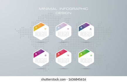 Info graphic template with 6 options, workflow, process chart, Timeline info graphics design ,diagram, annual report, web design, steps or processes. - Vector
