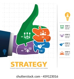info graphic Template with businessman hand jigsaw banner for business, marketing, creative, web design and graphics. businessman hand thumps up vector. Background.