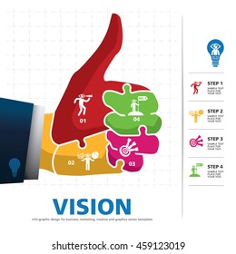 info graphic Template with businessman hand jigsaw banner for business, marketing, creative, web design and graphics. businessman hand thumps up vector. Background.
