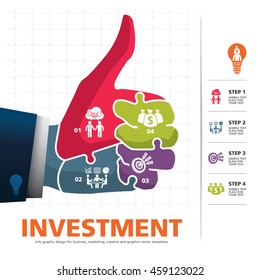 info graphic Template with businessman hand jigsaw banner for business, marketing, creative, web design and graphics. businessman hand thumps up vector. Background.