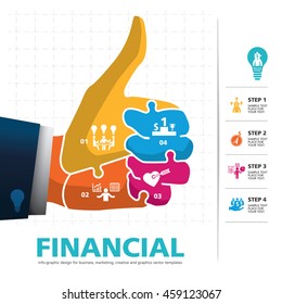 info graphic Template with businessman hand jigsaw banner for business, marketing, creative, web design and graphics. businessman hand thumps up vector. Background.