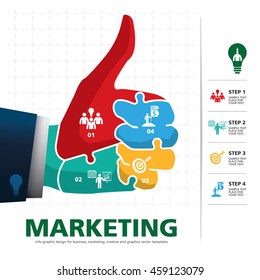 info graphic Template with businessman hand jigsaw banner for business, marketing, creative, web design and graphics. businessman hand thumps up vector. Background.
