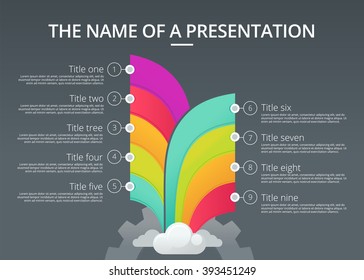Info graphic template with clouds and gear