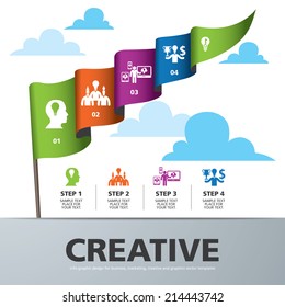 info graphic Template with colorful flag banner for business, marketing, creative, web design and graphics