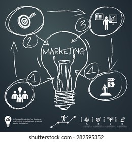 info graphic Template hand drawn elements on blackboard background for business, marketing, creative, web design and graphics