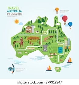 Info graphic travel and landmark Australia map shape template design. country navigator concept vector illustration / graphic or web design layout.