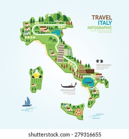 Info graphic travel and landmark Italy map shape template design. country navigator concept vector illustration / graphic or web design layout.