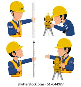 Info graphic of two workers are surveying  on transparent background
