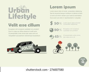 info graphic of urban lifestyle of bicycle transportation, benefit of bicycle concept