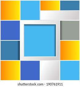 Info graphic vector blue and yellow template with squares