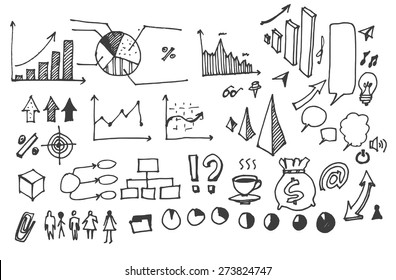 Info graphic vector business graphs doodles