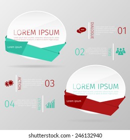 info graphic web elements with spaces for text and with steps with icons
