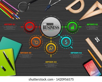 Info graphics Business Template concept with stationary