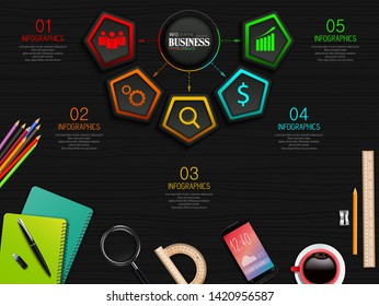 Info graphics Business Template concept with stationary