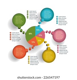 Info graphics of colored pie chart and circles