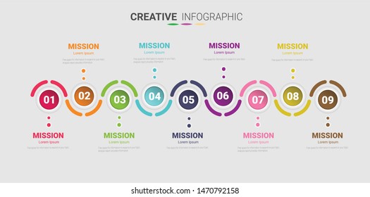 Info graphics design template with 9 options, Can be used for process diagram, presentations, workflow layout, banner, flow chart, info graph.