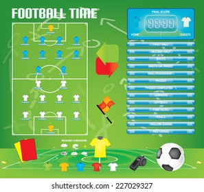 Info graphics for football soccer game ,icons,game elements,scoreboard vector/Info graphics for football soccer game vector