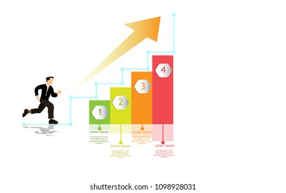 Info graphics growth graph, business man running follow to arrow pointing future, vector art and illustration,  