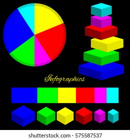 Info graphics, isometric color figures on a black background, vector illustration