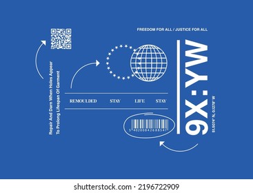 info graphics mundane, text design and fashion print blue and white