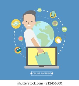 Info graphics Online shopping with Laptop - vector 