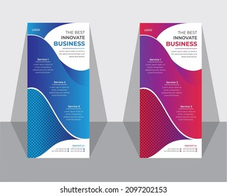 Info graphics Roll Up Banner Design, Abstract Shapes Modern Exhibition Advertising Trend Business Roll Up, Flag Banner Design,  banner stand or flag design layout, Annual Report, Magazine, display.
