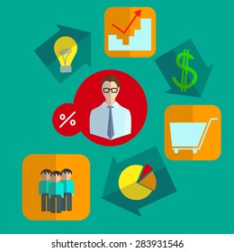 Info graphics set of business icons in a logical sequence looped the consistent implementation of the idea  into flat style. They can be used to design a business plan. Vector illustration